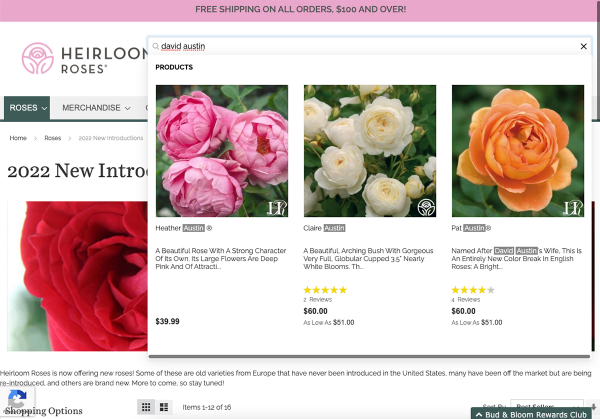Magento Stabilization Heirloom Roses Search